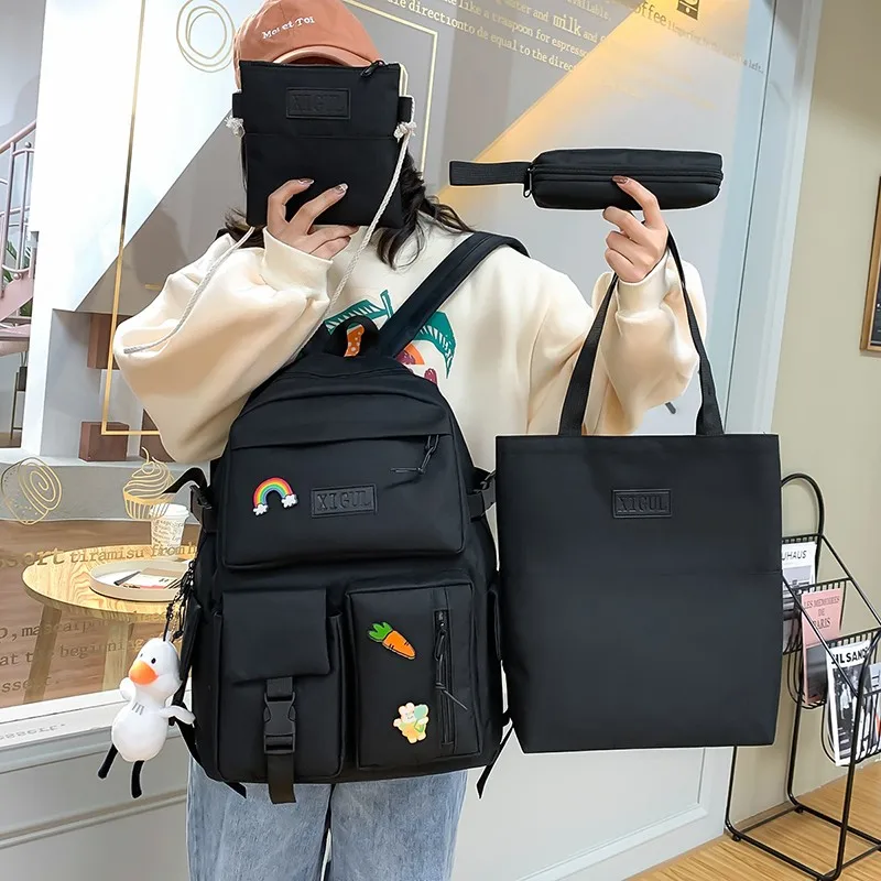 

4 шт./комплект, холщовые школьные ранцы для девочек-подростков