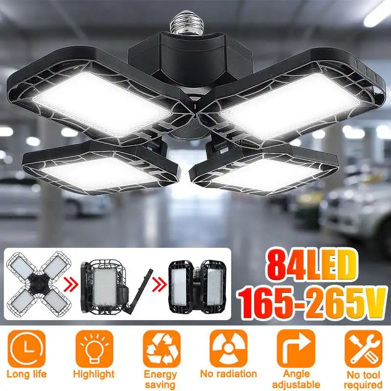 

AC165-265V LED Garage Light 100W Adjustable 5 Leaf Deformable Lamp LED High Bay Workshop Ceiling Light Warehouse Lighting Bulb