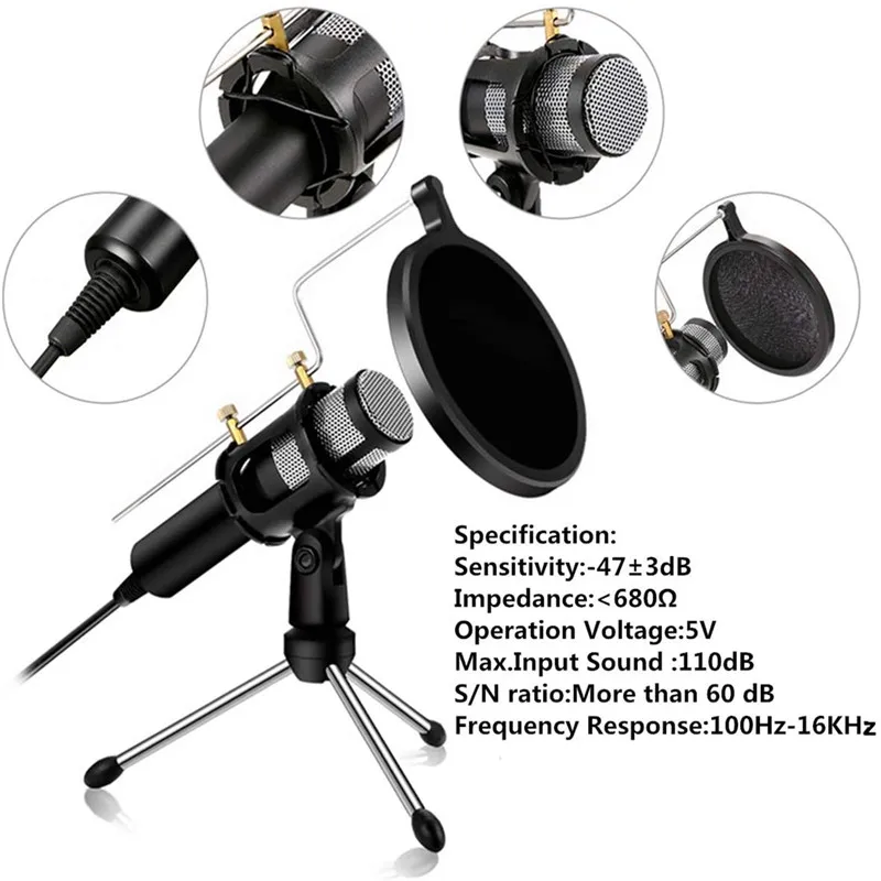 Конденсаторный USB микрофон с держателем 1 8 м|Микрофоны| |