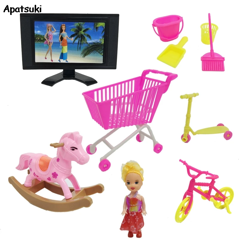 1/6 Dolls Accessories For Barbie Playhouse Furniture Mini TV Cleaning Tool Scooter Bicycle Play Toy For 1:6 Dollhouse Dolls Toy