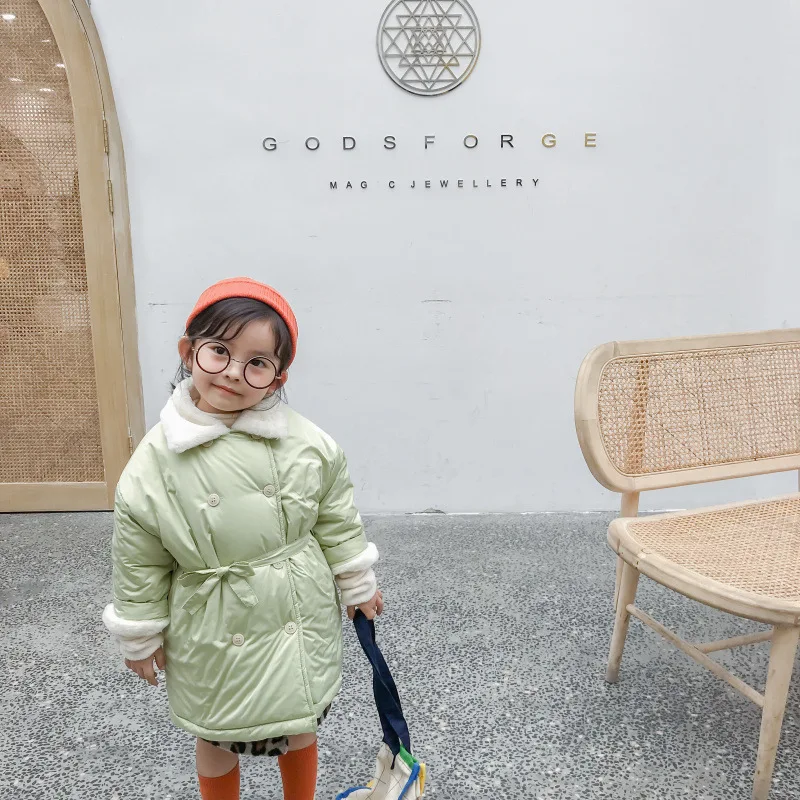 Зимнее корейское однотонное бархатное пальто с кроликом для девочек Детская