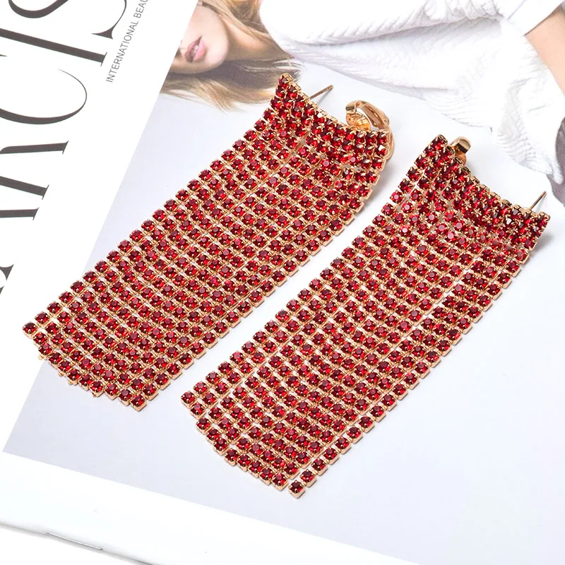 

New Clear Rhinestone Long Drop Earrings High-Quality Dangle Crystal Chain Tassel Jewelry Accessories For Women Wholesale