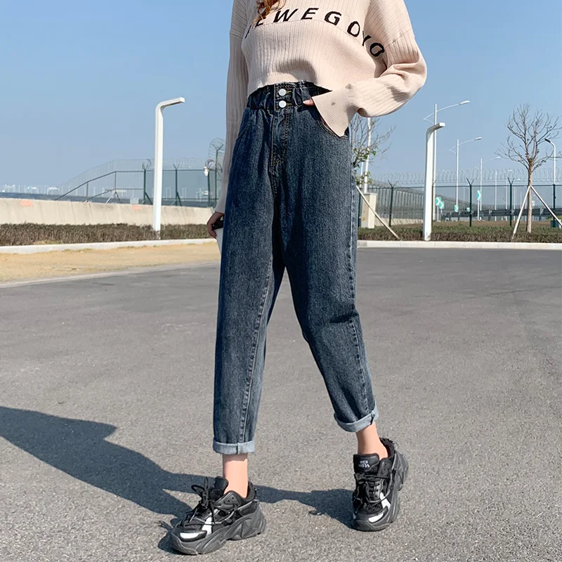 

High Waist Jeans for Women Loose-Fitting Spring Autumn Wear 2021 New Elastic Waist Large Size Women's Pants