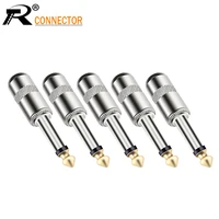 500pcs zinc alloy case 14 inch plug 6 35mm mono male with tial connector gold plated guitar effects pedal microphone connector
