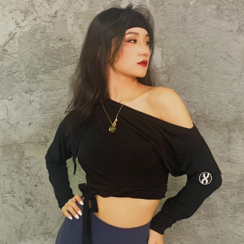 Топ женский для латиноамериканских танцев с длинными рукавами и косым плечом