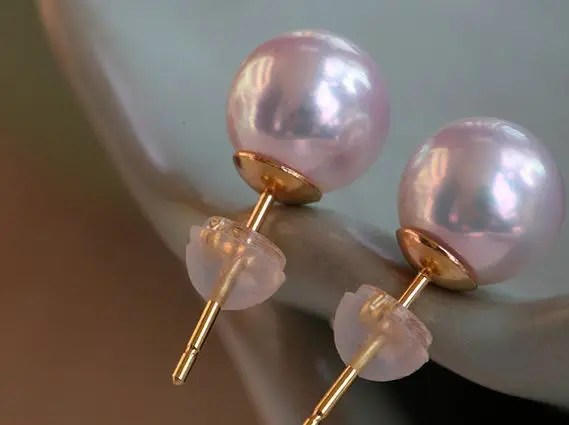 

PAIR 8-9mm AAA natural AKoya white round pearl stud earring