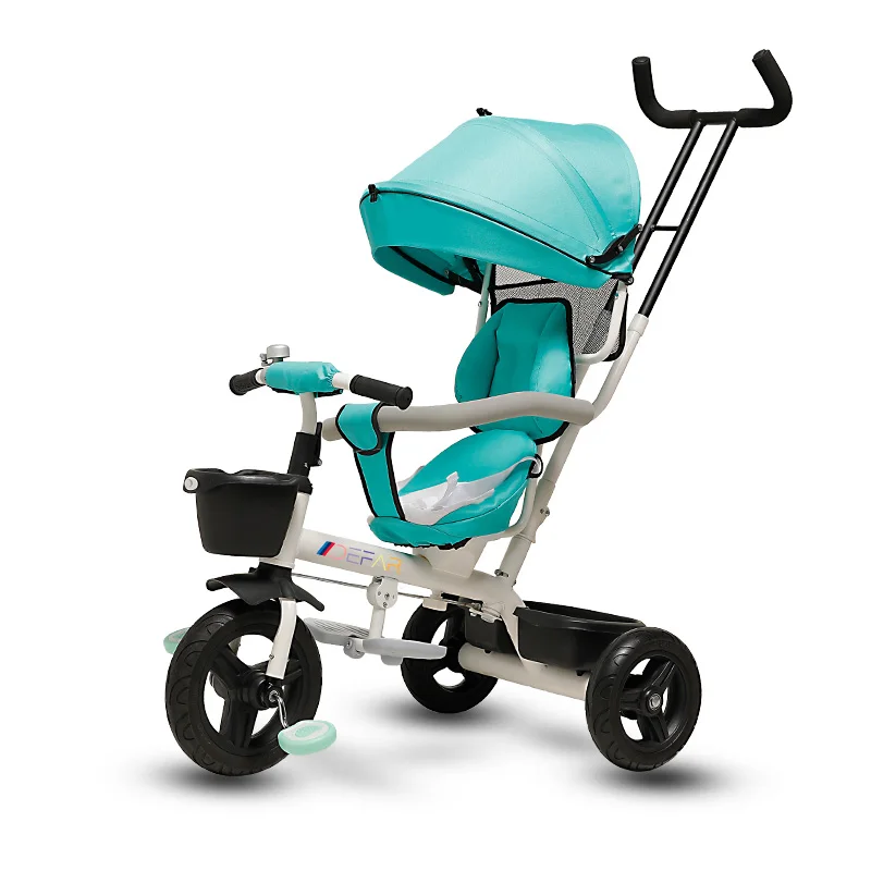 Green Infant Shining Baby Tricycle Ride on Toys 4 In 1 Three Wheels Stroller Children Bike Seat Multi-function for 1-6Y Children - Цвет: Green
