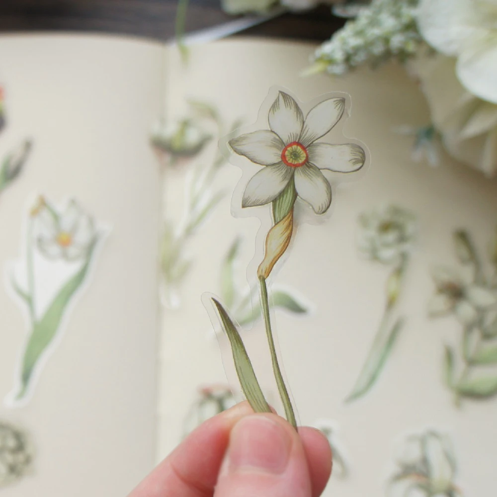 

28pcs Hand Painted White Daffodils Narcissus Flower Sticker Scrapbooking DIY Gift Packing Label Gift Decor Tag