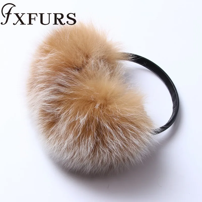 FXFURS новые модные милые объемные наушники из лисьего меха теплые меховые наушники из натурального меха с кожаной полкой для женщин защита для ушей зима - Цвет: camel snow tops