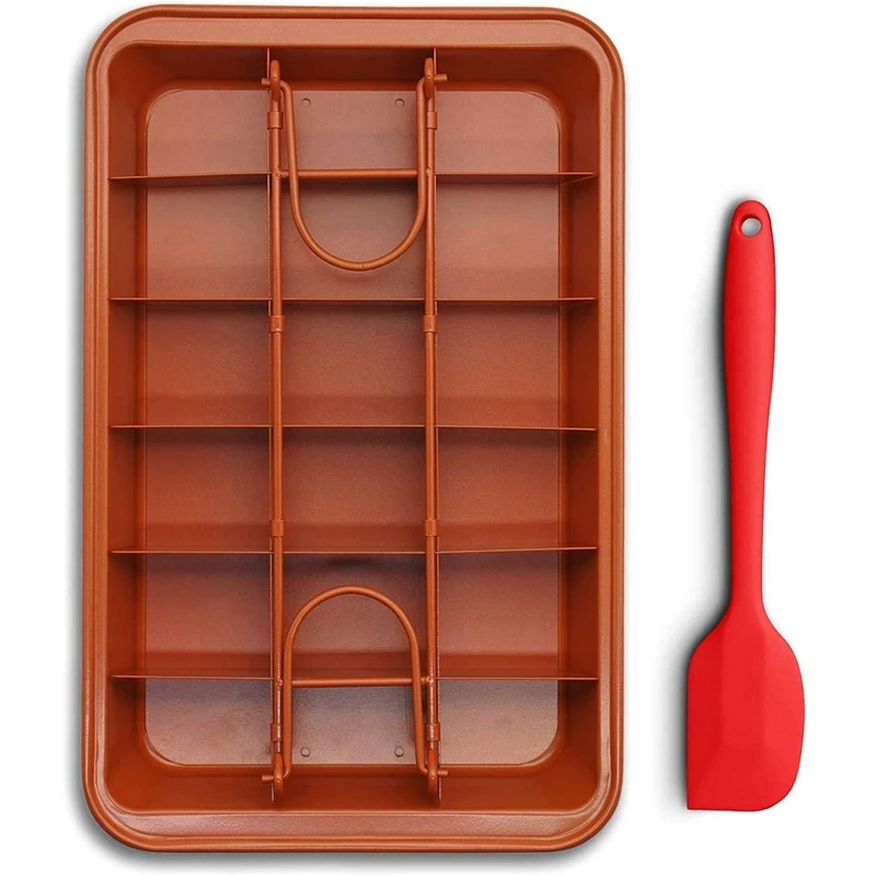 

Non-Stick Brownie Pan with Dividers Silicone Spatula,Rectangle Bakeware with Removable Bottom,Slicer Brownie Cake Tray