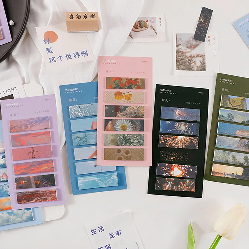 

90 Sheets Fancy Scenery Self-Adhesive Sticky Notes Memo Pad Sun Moon Star Series Sticky Note Sky Fireworks Message Memo Sticker