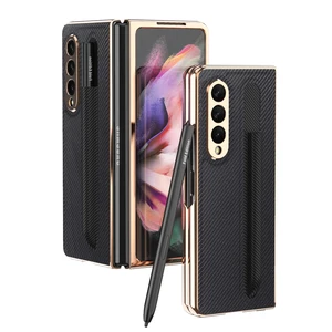 Carbon Fiber Leather Phone Case with S Pen Holder Front Plating Frame
Tempered Glass Film Cover for Samsung Galaxy Z Fold 3 5G
