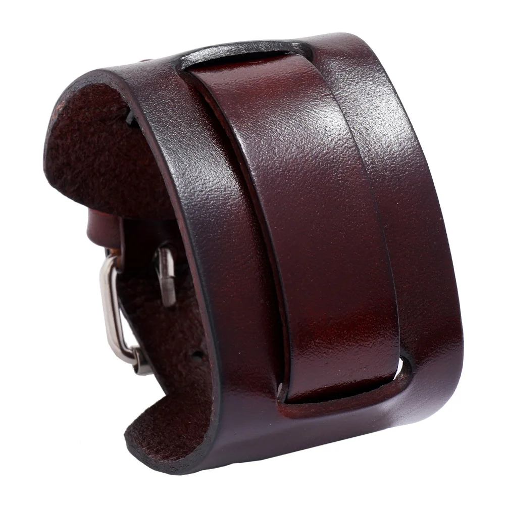 

2021 New Fashion Punk Wide Genuine Leather Bracelet Black Brown Cuff Bracelets Bangles for Men Vintage Wristband Jewelry