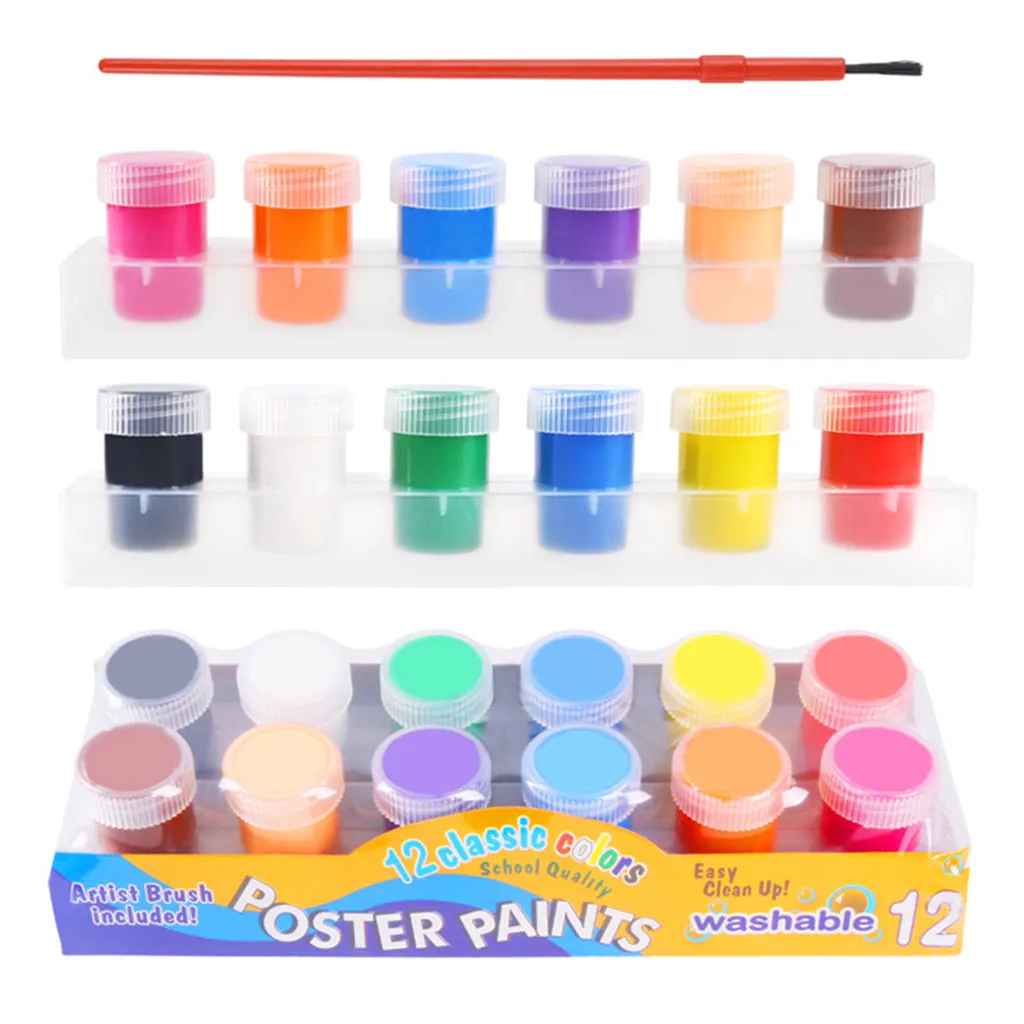 

6 Neon Finger Paints Kids Paint Brushes Sponge Painting Brush Finger Paints for ChildrenToddler 20ML Artists Paint