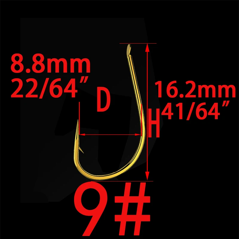 Barbed Hook Size 9 100 шт. Высокоуглеродистая сталь золотой рыболовный крючок Размер 1#2#3#4#5#6#7#8#9#10#11#12# рыболовные крючки для ловли карпа - Цвет: Barbed Hook Size 9