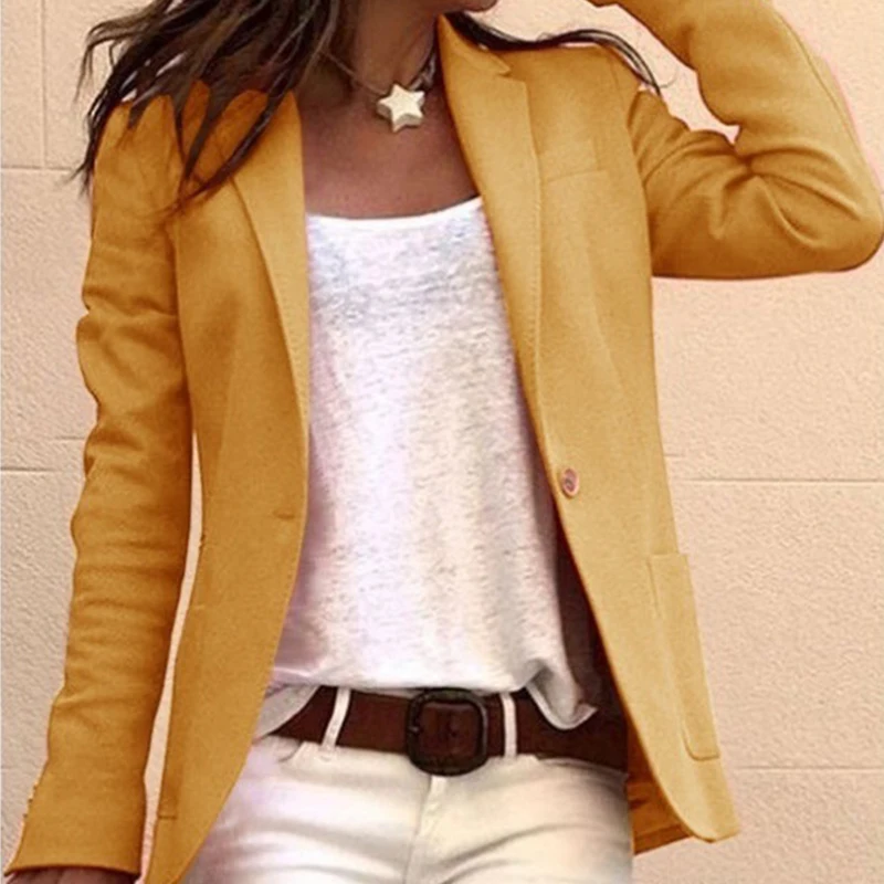 Casual Women Suit Long-sleeve Overcoat Single Breasted Blazer Lapel Slim Jacket Solid Color Formsuit for Ladies Office Outdooor | Женская