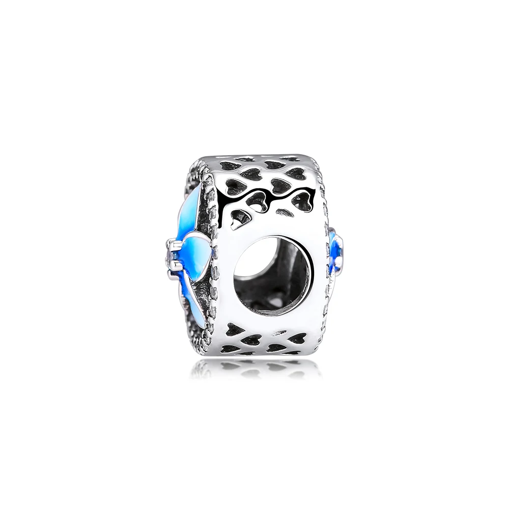 Подходит для браслетов Pandora с подвесками Цветочные бусины бледно синей эмалью и