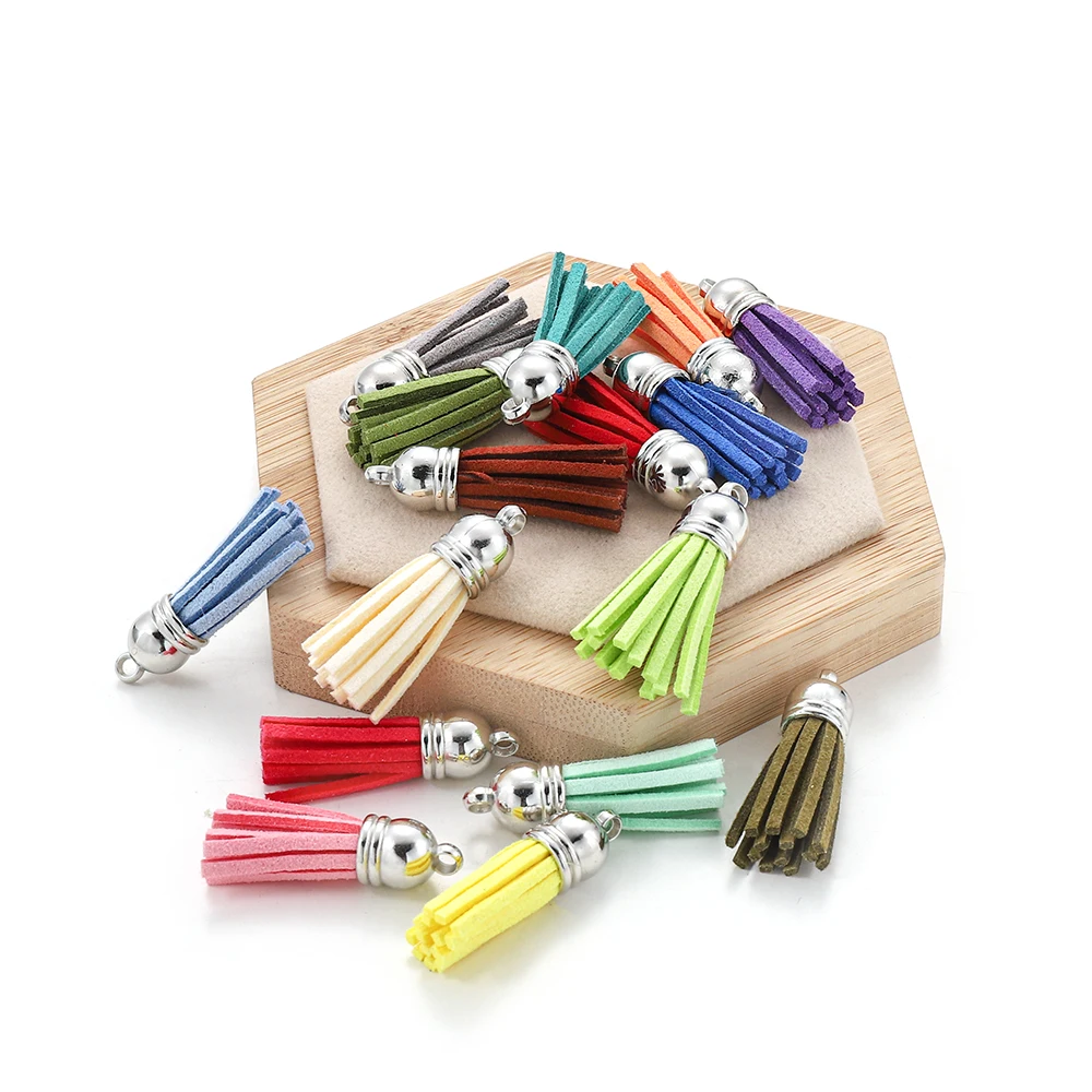 

20pcs/lot 38mm Leather Tassel Fringe Keychain Strap Jewelry Fiber Fringe Suede Tassel Key Chains For DIY Jewelry Accessories