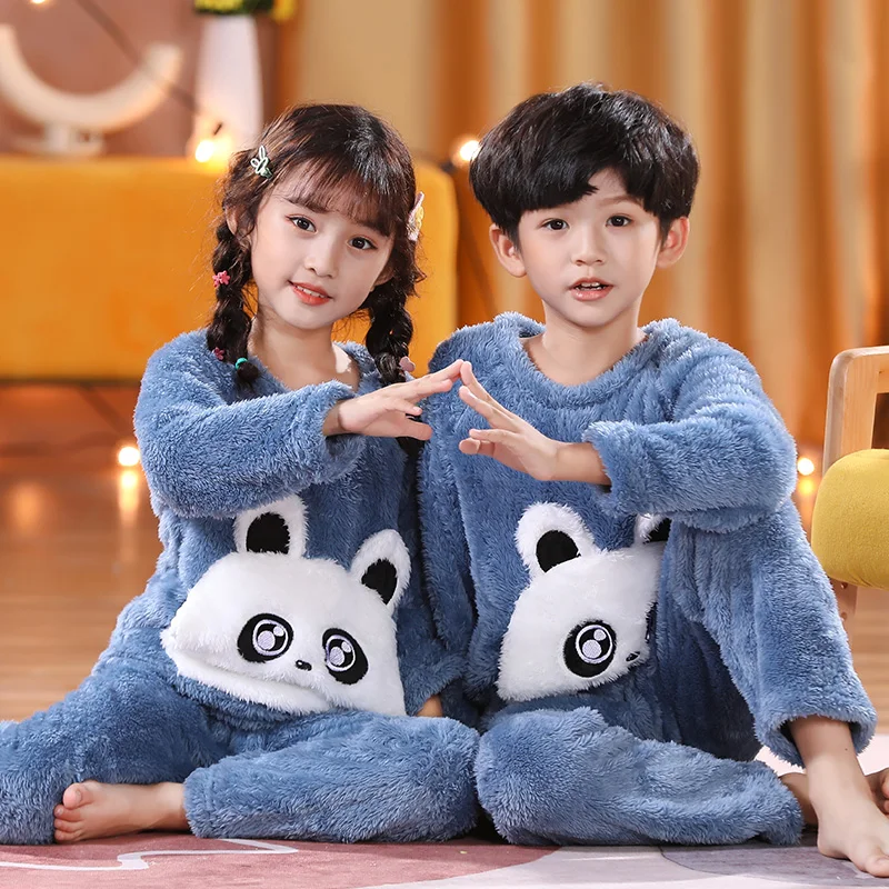 

Зимние Детские пижамные комплекты, теплая Пижама для мальчиков, утепленная одежда для сна для девочек, фланелевый флисовый комплект термоб...