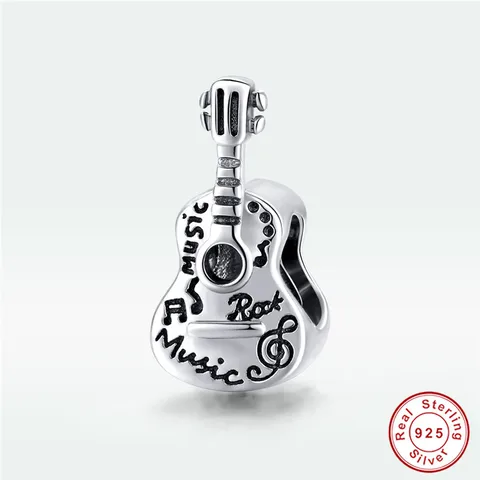 Оригинальный серебряный шарм 100% 925 пробы серебро простой бусины в форме гитары Ретро ювелирные изделия браслет шарма DIY Подарок женщине "для изготовления ювелирных украшений