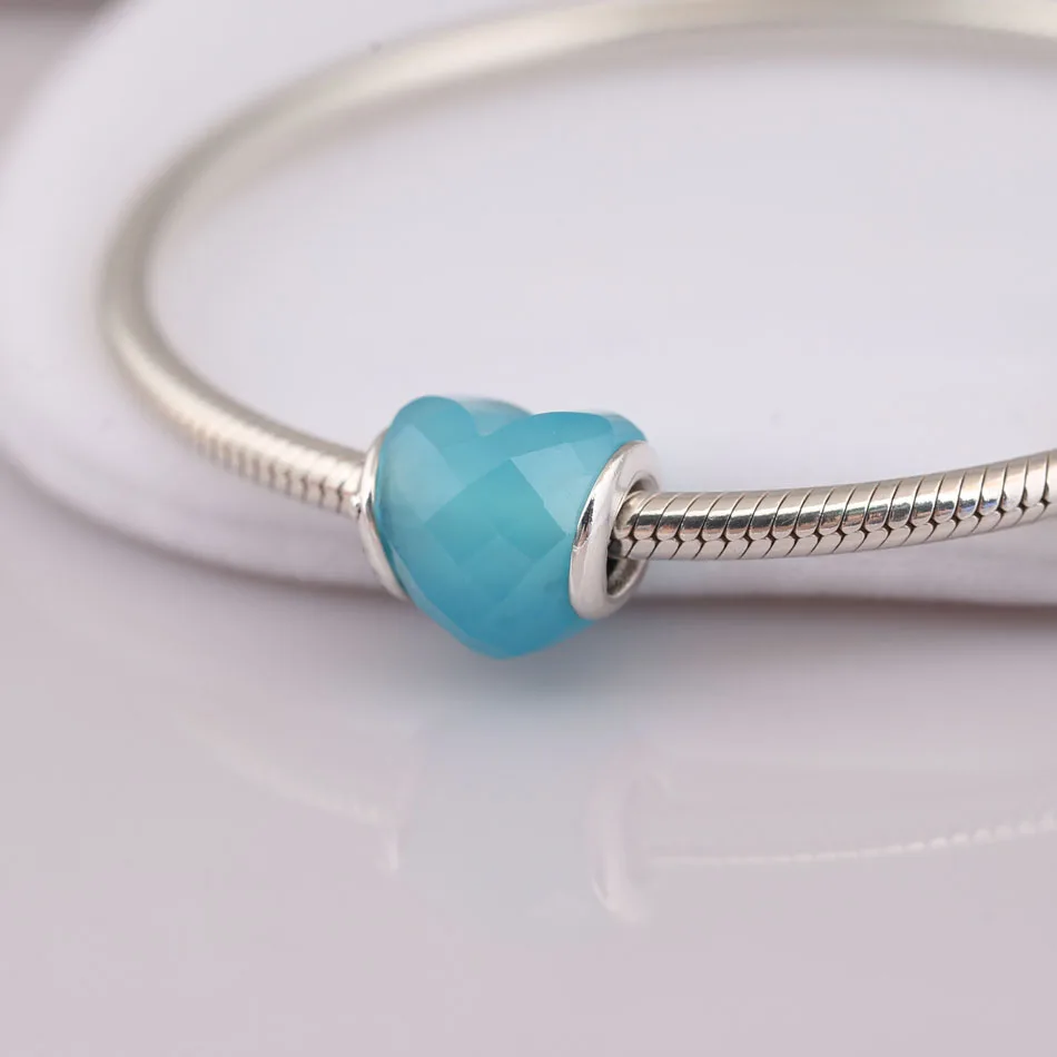 

Authentic S925 DIY Jewelry Shape of Love Blue Charms for Women Bracelet Bangle