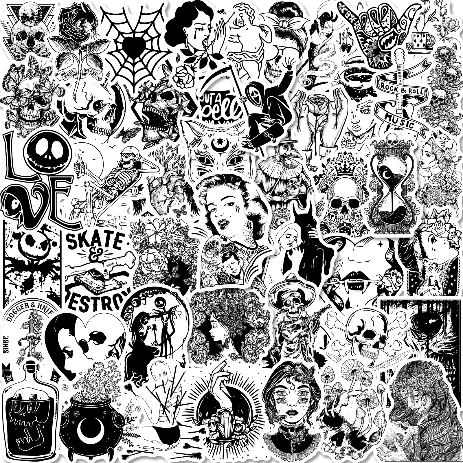 

10/30/50PCS Black White Gothic Stickers Car Guitar Motorcycle Luggage Suitcase DIY Classic Toy Decal Graffiti Sticker For Kid F3