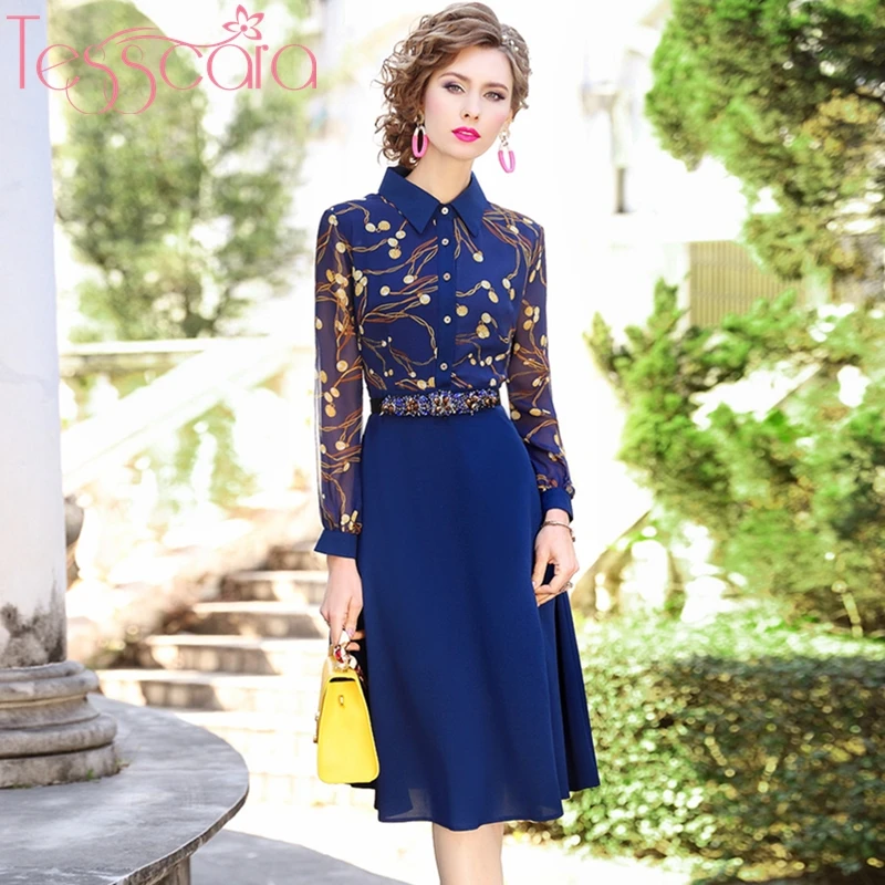 Женское шифоновое платье-рубашка TESSCARA модельное дизайнерское платье для офиса