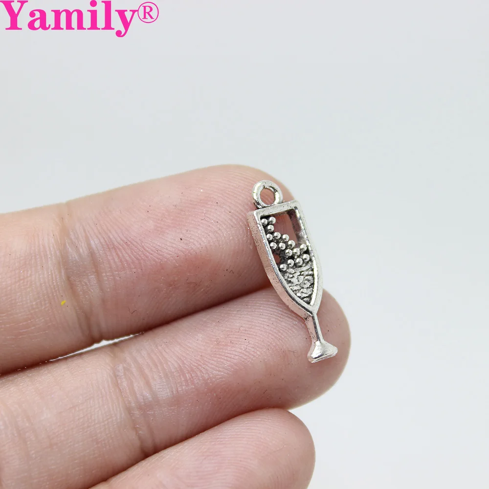 

Yamily 50pcs/7*20mm Red wine cup charm Antique silver tone wine bottle Charms Pendant DIY Jewelry Making