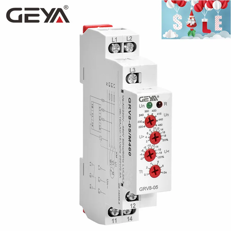 GEYA GRV8-05, регулируемое реле защиты от перенапряжения и перенапряжения, ассиметричная функция, трехфазное реле мониторинга 220 В