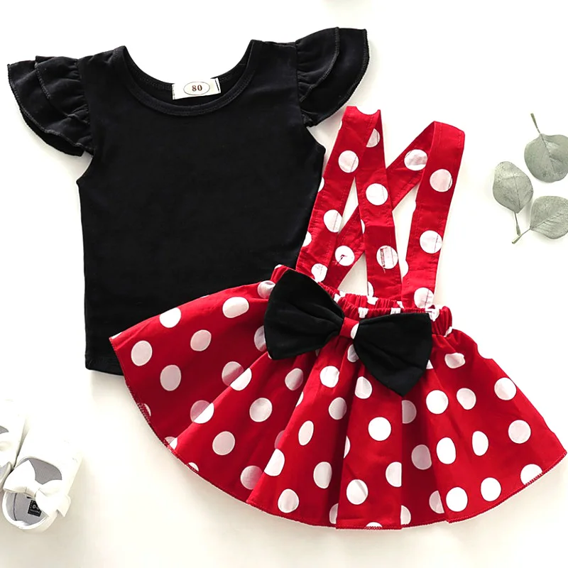 Комплект одежды для маленьких девочек 1 3 лет милая одежда черный топ платье юбка