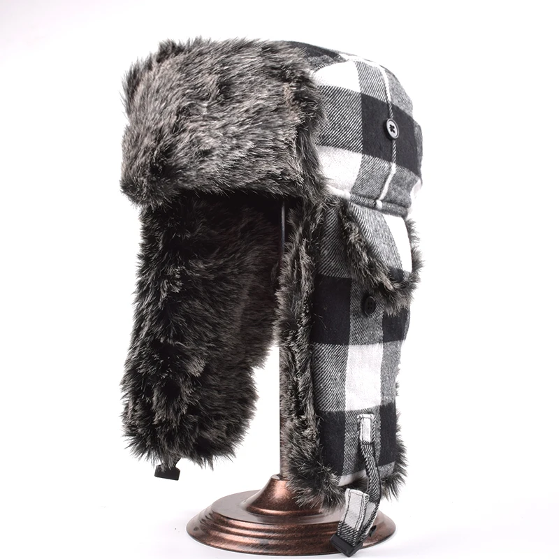 Classic Unisex Plaid Aviator Trapper Ushanka Ski Hat Trooper Winter Russian Cap With Earflaps | Bomber Hats