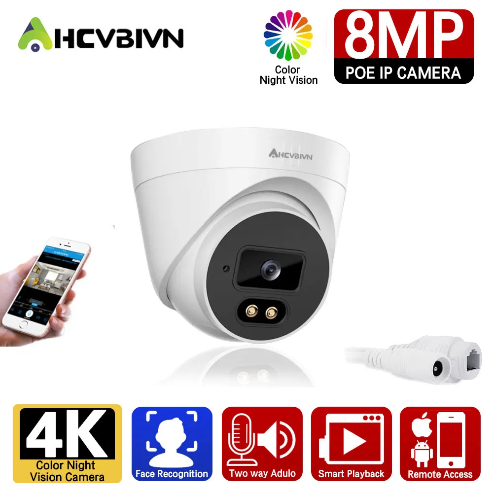 

Face Recognition 4K 8MP Outdoor Dome POE Video Two-Way Audio Surveillance Camera Full Color Night Vision Home Security Camera