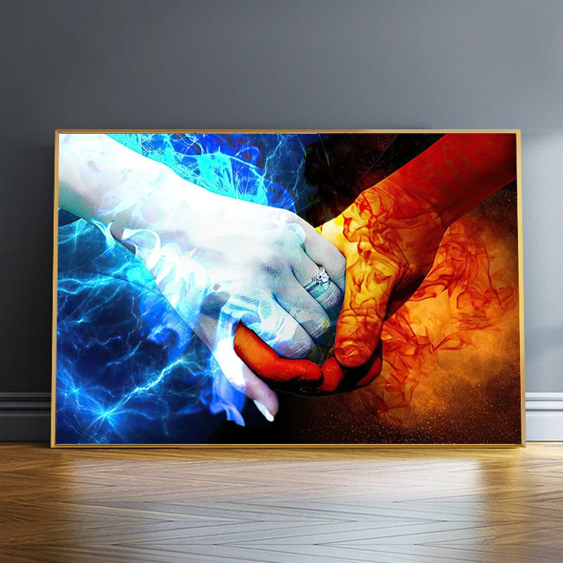 

Fire And Ice Hands Prints On Canvas Painting Wall Art Romantic Taboo love Picture For Living Room Poster Artistic Home Decor