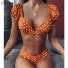 Женский раздельный купальник в горошек, с пышными рукавами и пуш-апом