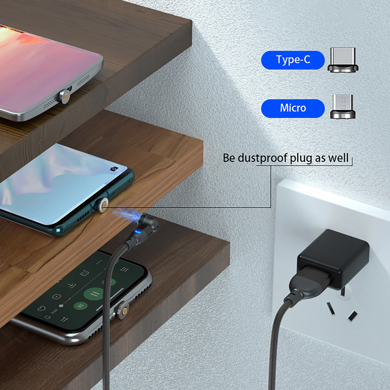 Кабель Micro USB 540 ° 3A для быстрой зарядки телефона планшета вращающийся магнитный