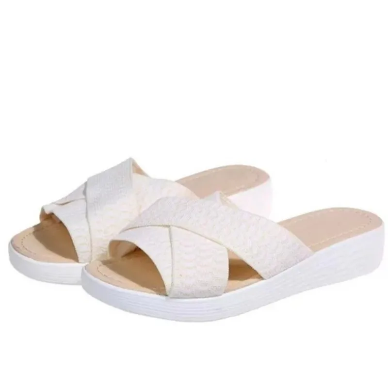 

2021 summer European and American women's one-line hollow platform wedge slippers 1766