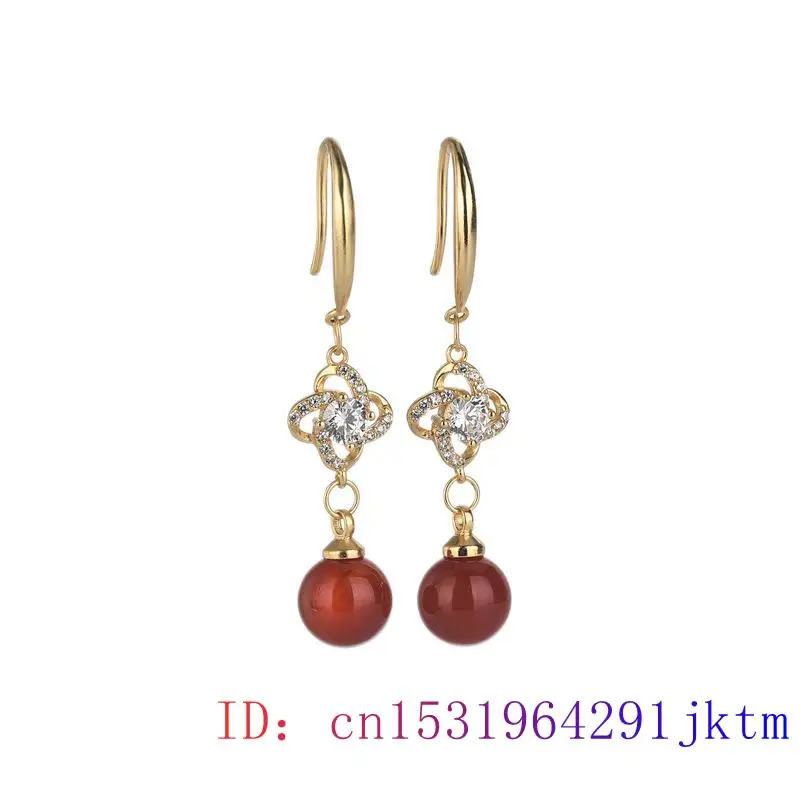 

Jade Bead Earrings Chalcedony Jewelry Gifts Amulet Fashion 925 Silver Natural Women Gemstone Zircon Crystal