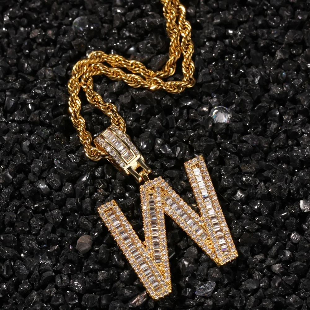 

1New Fashion Baguette Letters Cz Custom Name Pendant Necklaces Pendant Bling Cubic Zirconia Full Iced Hip Hop Jewelry Love Gift