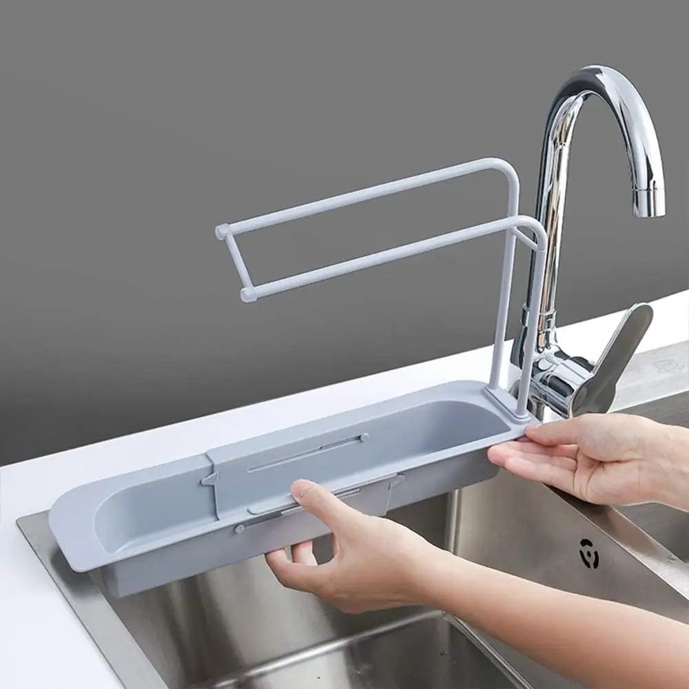 

Telescopic Sink Holder Telescopic Sponge Soap Holder Drainer Sink Tray Expandable Storage Drain Basket Sink Rack