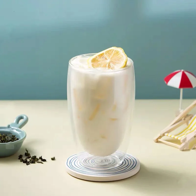 

Double Layer Glass Cup Snow Top Latte Iced Coffee Cup 350/450ML leng re yin bei drinking glasses glass cup coffee mug glass