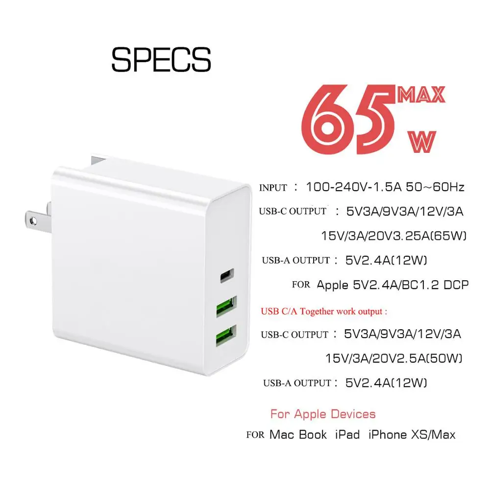 65W 45W 20V 3.25A USB Type C PD быстрое зарядное устройство адаптер для ноутбука переключения