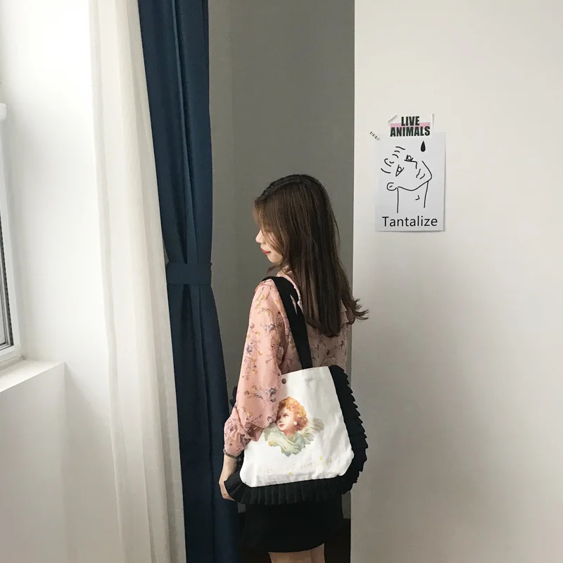

Модная женская Холщовая Сумка для колледжа, милые сумки на плечо для женщин, дамская сумочка с жемчужным принтом, декоративный тоут через пл...
