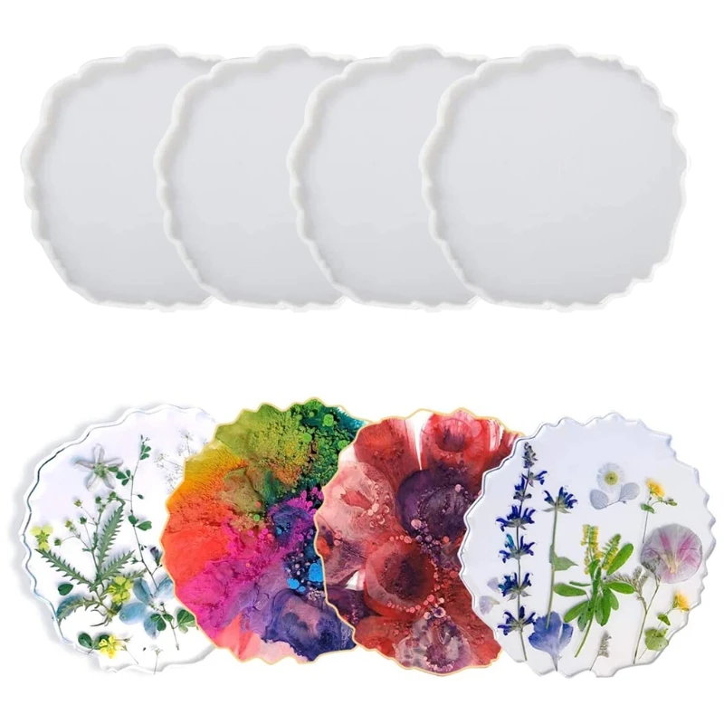 

4 Pcs DIY Agate Geometry Coaster Epoxy Resin Mold Cup Mat Mug Pad Silicone Mould