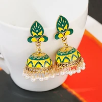 ethnic green jhumka jhumki earrings women vintage gold color indian jewelry ladies dangle earrings oorbellen