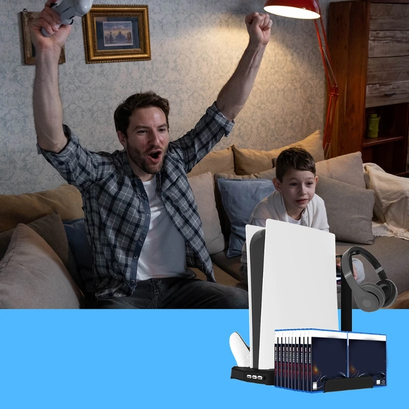 

27RA For PS5 DE/UHD Vertical Stand With Cooling Fan Charging Dock Station Game Rack