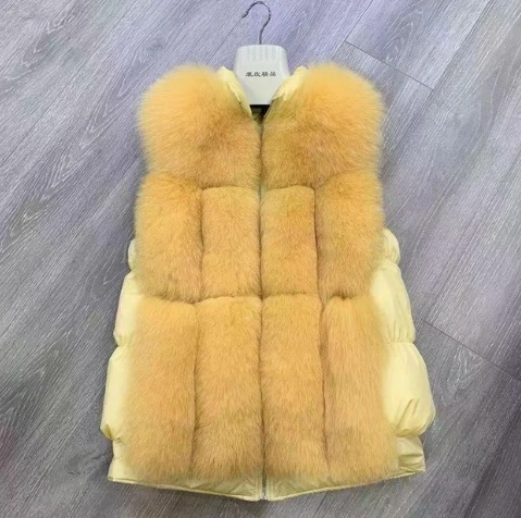 yellow QIUCHEN PJ19080 новое поступление пуховый жилет с натуральным лисьим мехом женский зимний жилет высокого качества модный режим - Цвет: yellow