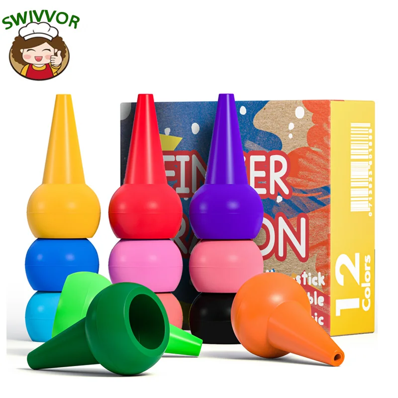 Crayones de cera multicolores para ni&ntilde;os, l&aacute;piz de dibujo con agarre de Palma, juguetes apilables seguros y no t&oacute;xicos-0