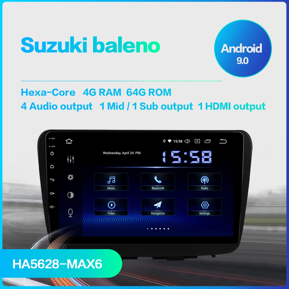 Car Radio 1 Din GPS Stereo Android 9.0 For Suzuki Baleno 2016 2017 2018 Navigation WIFI BT 1080p Video TDA850 PX6 64Gb 4Gb Ram | Автомобили