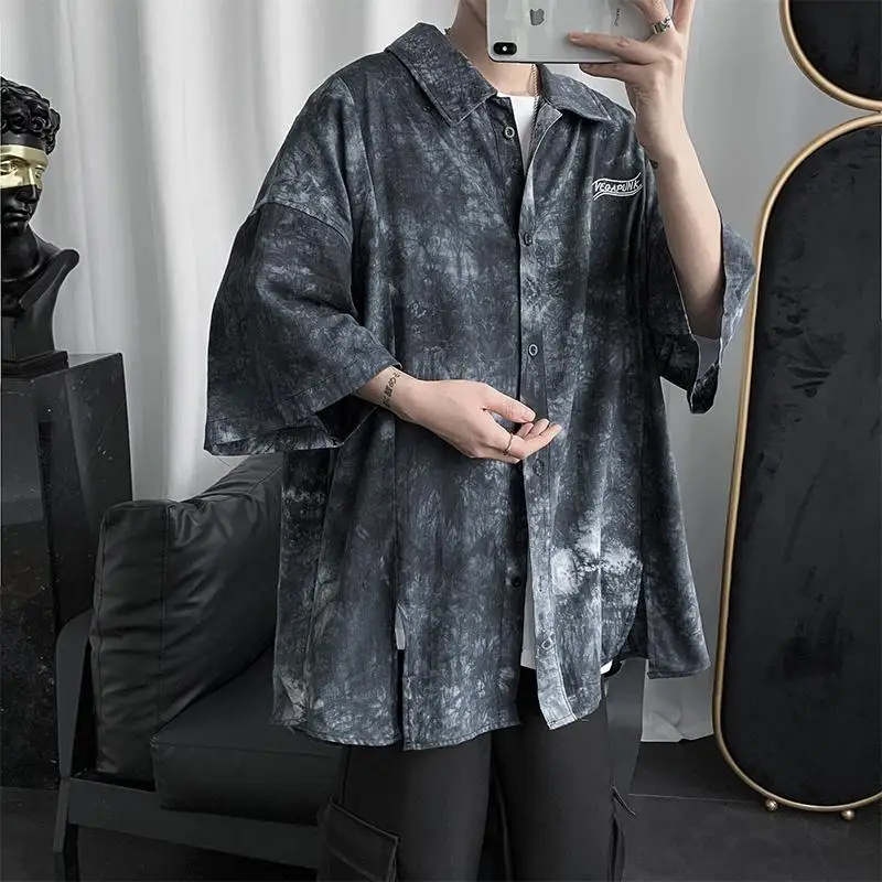 

Shirt Men's Summer Short-sleeved T-shirt Korean Style Trendy Handsome Short-sleeved Shirt Male Hong Kong Style Wild Loose Top