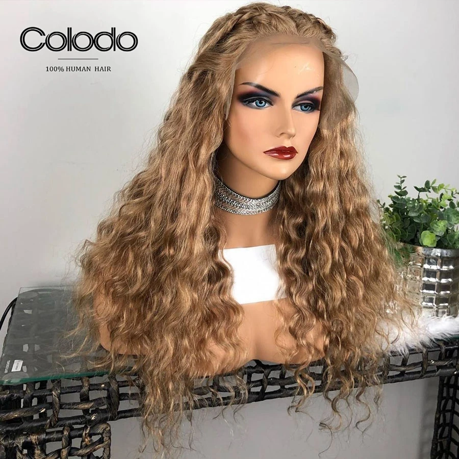 Colodo 180% Плотность кудрявый парик фронта шнурка Glueless Бразильский 360 фронтальный 26